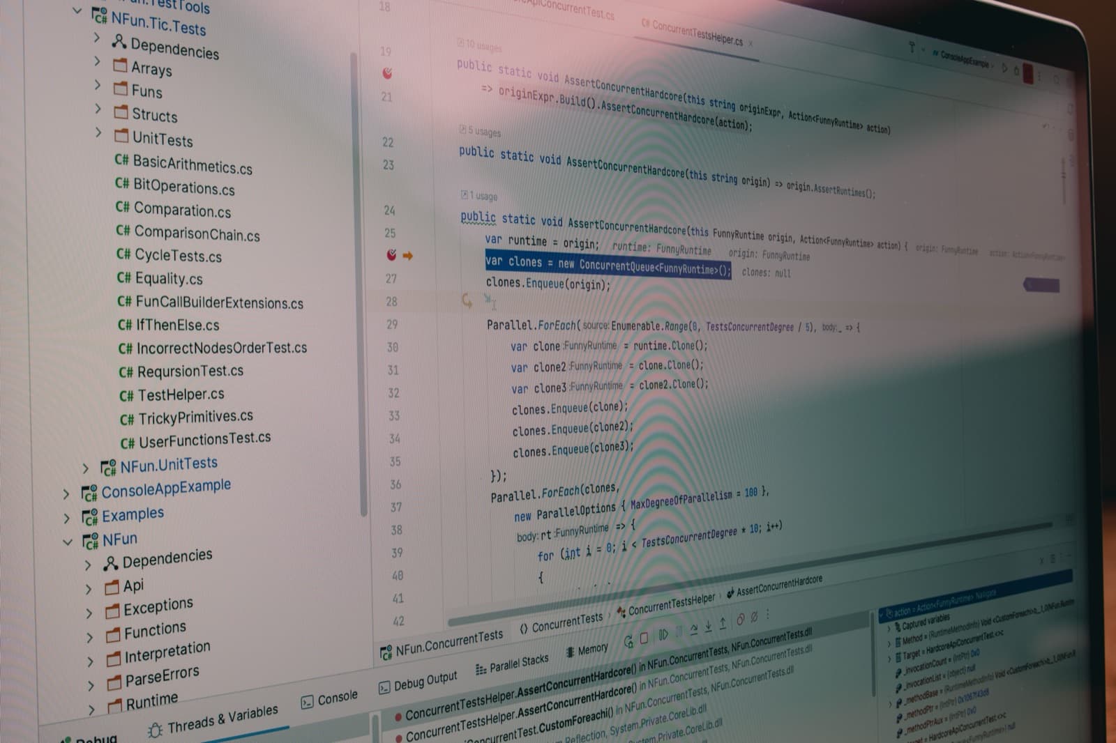 A close-up of code displayed on a monitor during a software testing session
